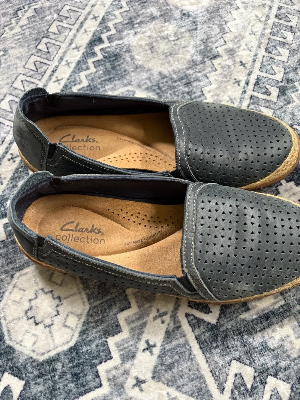 New Clarks Navy Perforated Slip-On Espadrilles